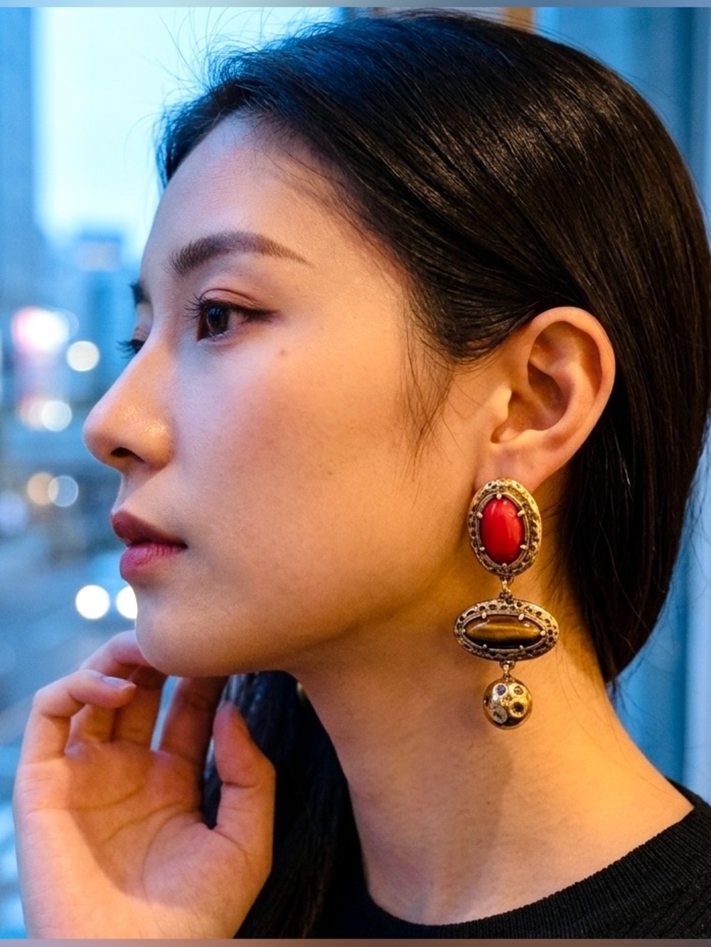 Retro Tiger Eye Stone Statement Earrings | Vintage Gold Geometric Drop Earrings